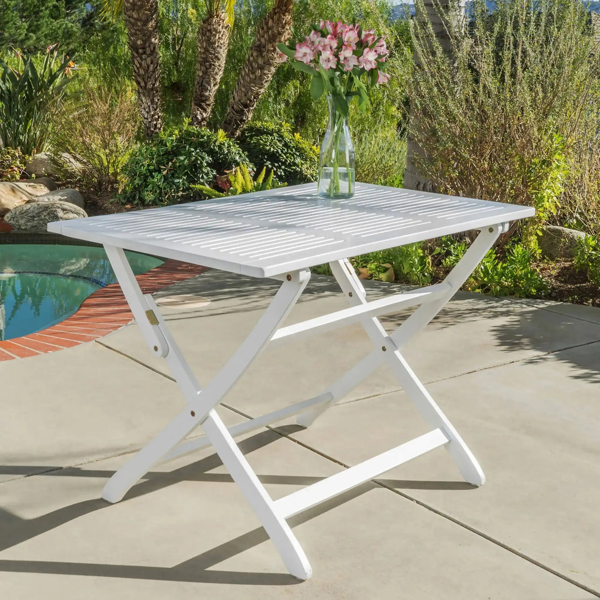 Blissique - Outdoor Foldable Wood Dining Table With Slat Design
