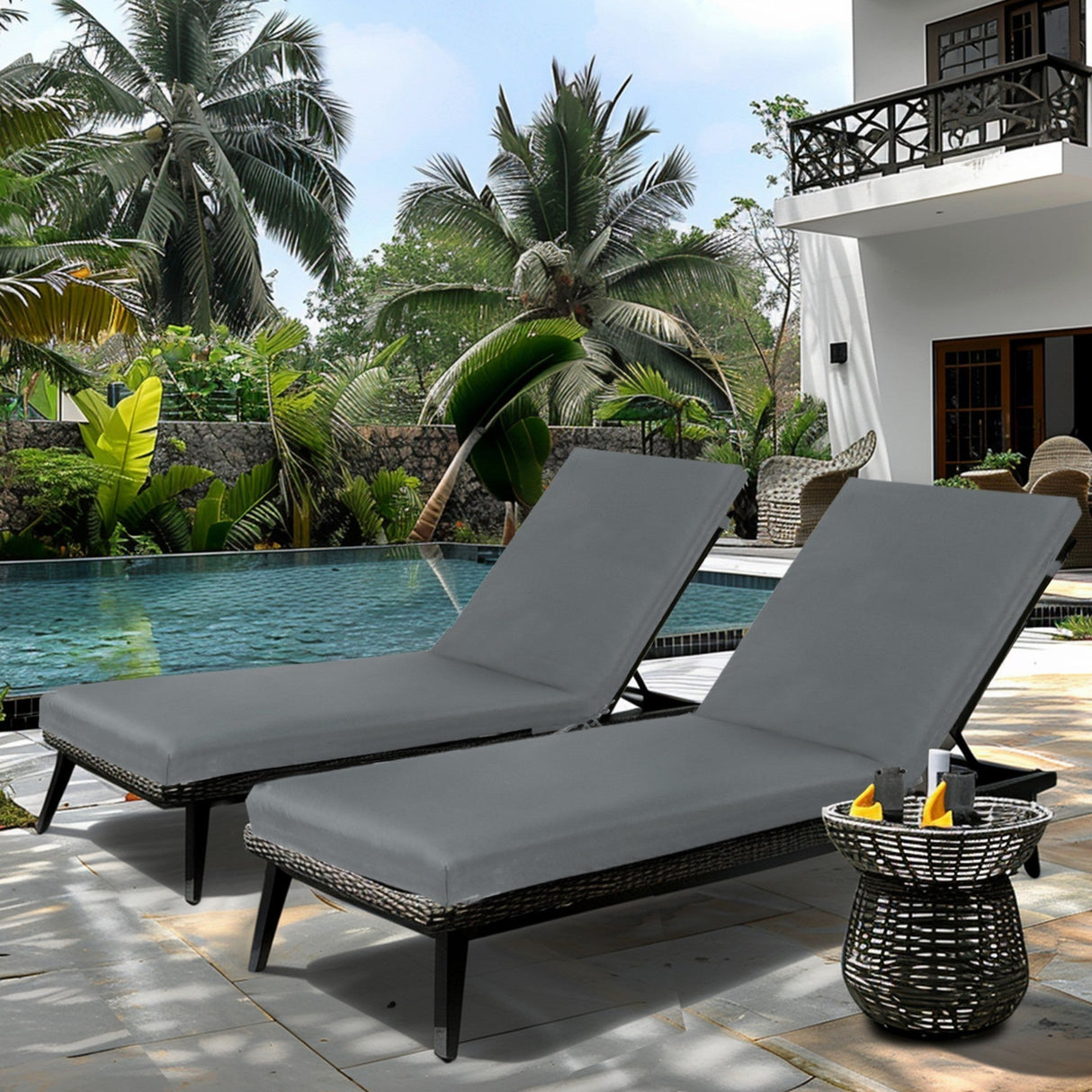 2-Piece Outdoor Chaise Lounge Cushion Set, Grey