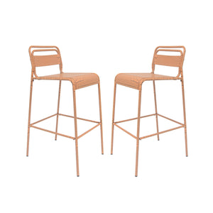 Carmella Outdoor BarStool Set of 2 Iron Slat Design Orange Matte Finish