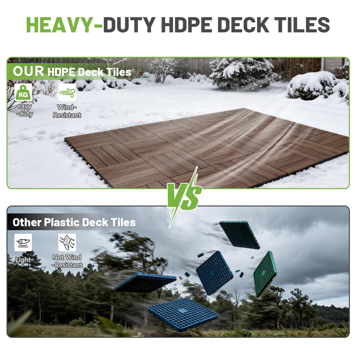 44 Pcs Interlocking Deck Tiles 12" x 12" HDPE Outdoor Flooring