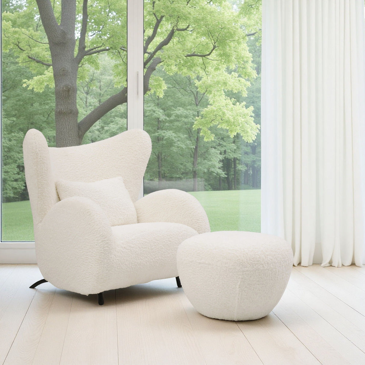 Wingback Armchair & Ottoman Combo For Living Room - White