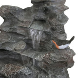 4-Tiered Gray Concrete Rock Waterfall Fountain with LED Lights