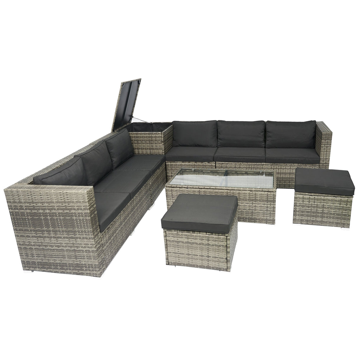 8 Piece Patio Sectional Wicker Rattan Outdoor Sofa Set with Storage Box
