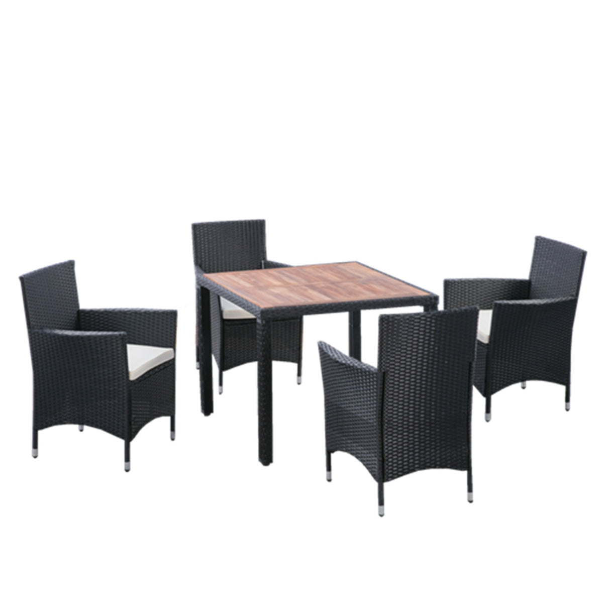 EELIFEE 5-Piece Outdoor Patio Wicker Dining Set with Acacia Wood Top