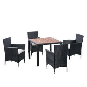 EELIFEE 5-Piece Outdoor Patio Wicker Dining Set with Acacia Wood Top