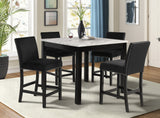 5pc-counter-height-dining-set-square-white-faux-marble-table-black-velvet-upholstered-tufted-nail-head-chairs-wooden-leg-Kitchen-&-Dining-Furniture-Sets