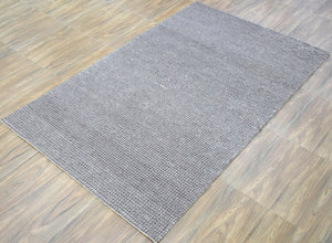 Modern Solid Pattern Gray Hand Woven Wool Area Rug