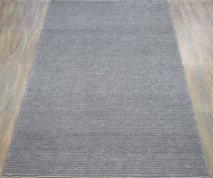 Modern Solid Pattern Gray Hand Woven Wool Area Rug
