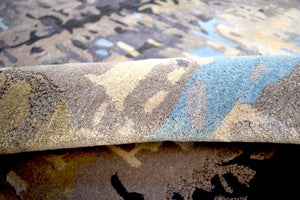 Modern Abstract Blue and Gray Hand Tufted Wool 5x8 Area Rug