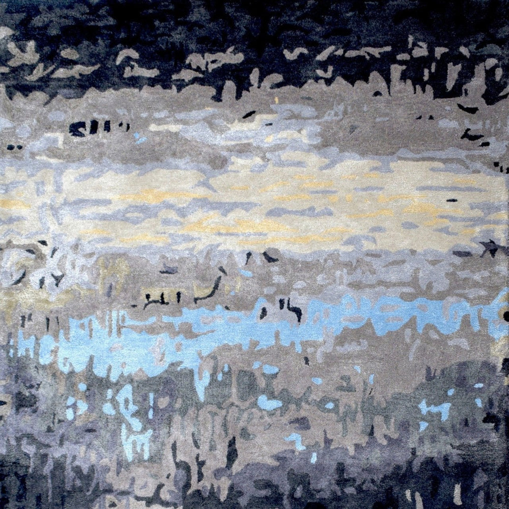 Modern Abstract Blue and Gray Hand Tufted Wool 5x8 Area Rug
