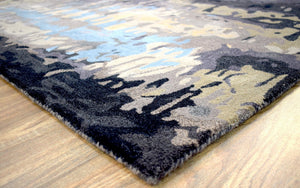 Modern Abstract Blue and Gray Hand Tufted Wool 5x8 Area Rug