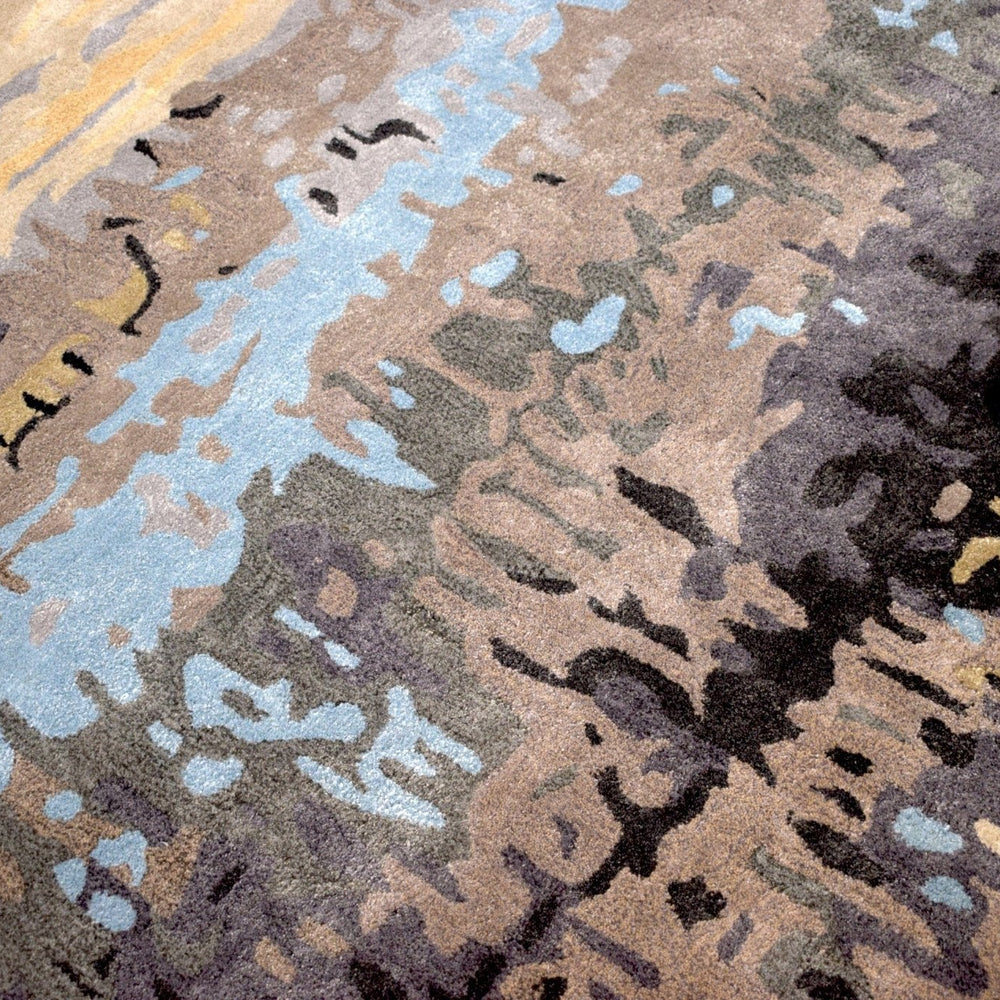 Modern Abstract Blue and Gray Hand Tufted Wool 5x8 Area Rug