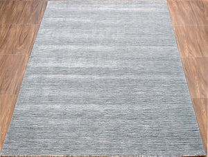 Solid Blue and Silver Wool And Viscose 5x8 Area Rug