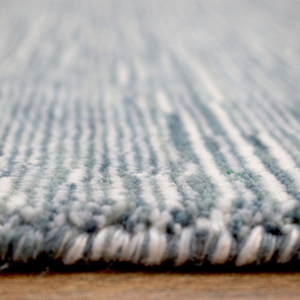 Solid Blue and Silver Wool And Viscose 5x8 Area Rug