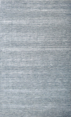 Solid Blue and Silver Wool And Viscose 5x8 Area Rug