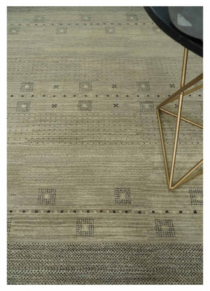 5x7 Beige and Gray  Wool Hand Knotted Southwestern Gabbeh Rug
