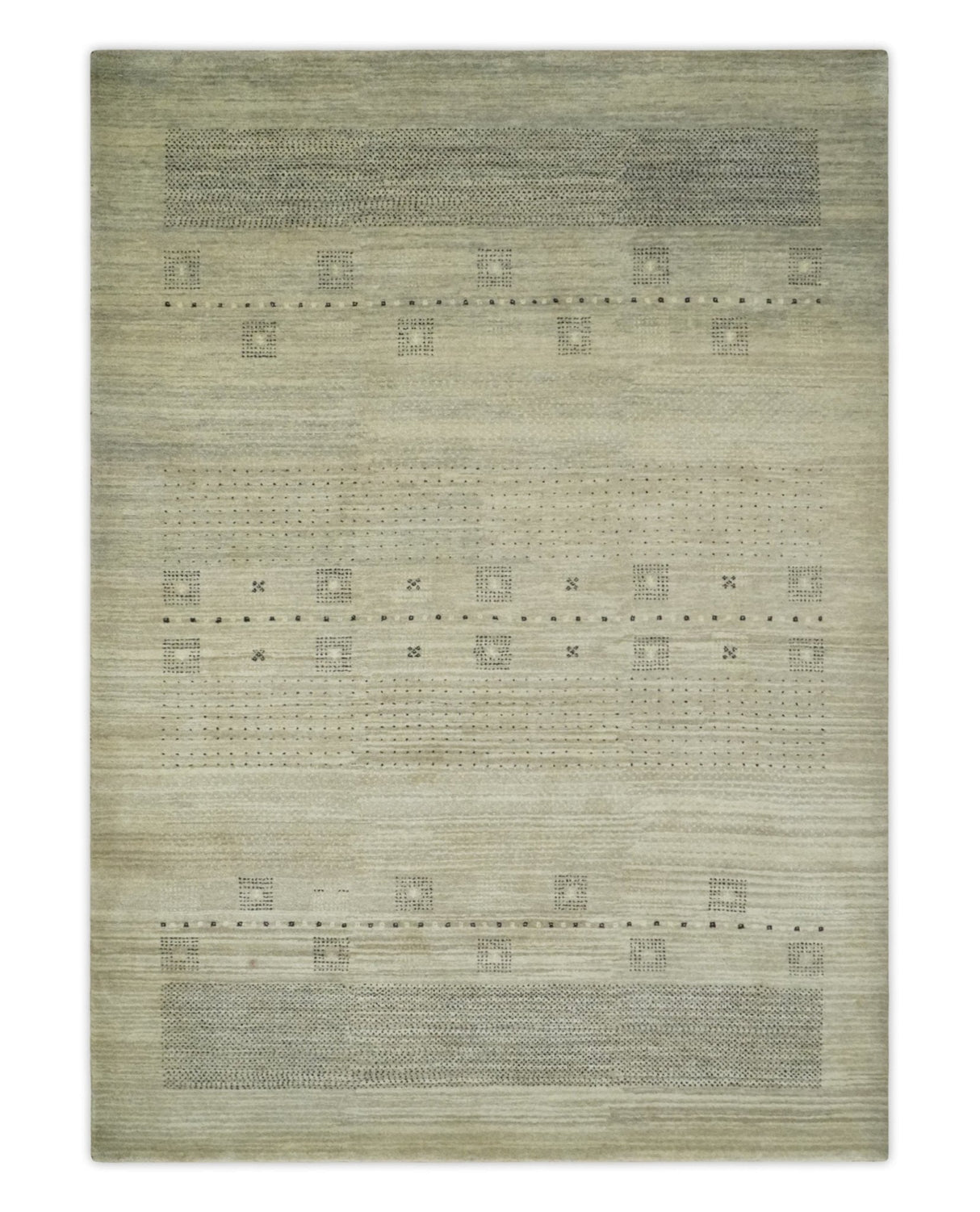 5x7 Beige and Gray  Wool Hand Knotted Southwestern Gabbeh Rug