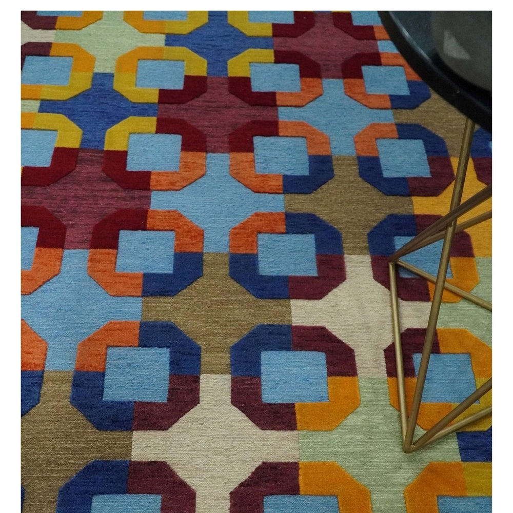 5x7 Multicolor Modern Abstract Wool Hand Woven Southwestern Rug