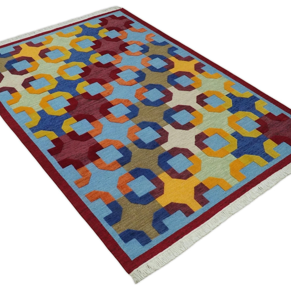 5x7 Multicolor Modern Abstract Wool Hand Woven Southwestern Rug