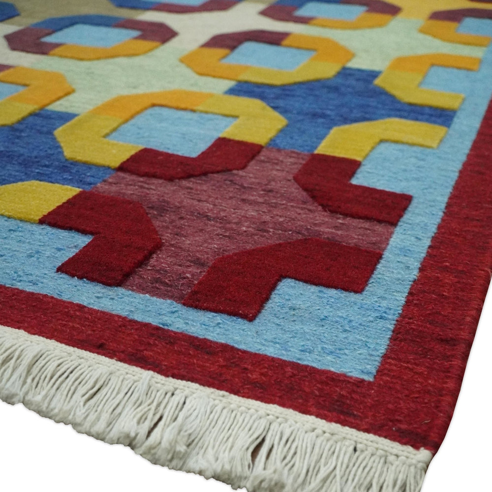 5x7 Multicolor Modern Abstract Wool Hand Woven Southwestern Rug