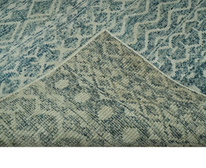 5x7 Teal and Beige Hand knotted southwestern Tribal trellis recycled Art Silk rug