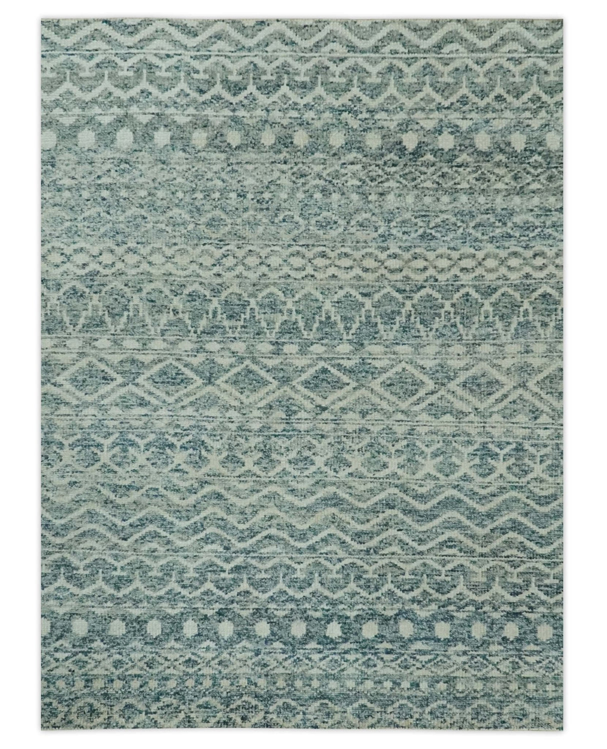 5x7 Teal and Beige Hand knotted southwestern Tribal trellis recycled Art Silk rug