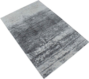 Ready to Ship Silver And Ivory Modern Abstract Hand Loom 5x7.6 Viscose Rug
