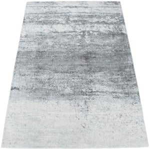Modern Abstract Silver and Gray Hand Loom Viscose 5x7 Area Rug