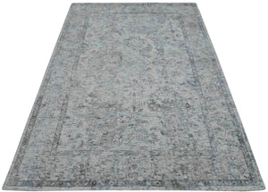 Transitional Silver and Gray Hand Loom Wool 5x7 Area Rug