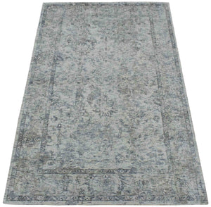 Transitional Silver and Gray Hand Loom Wool 5x7 Area Rug