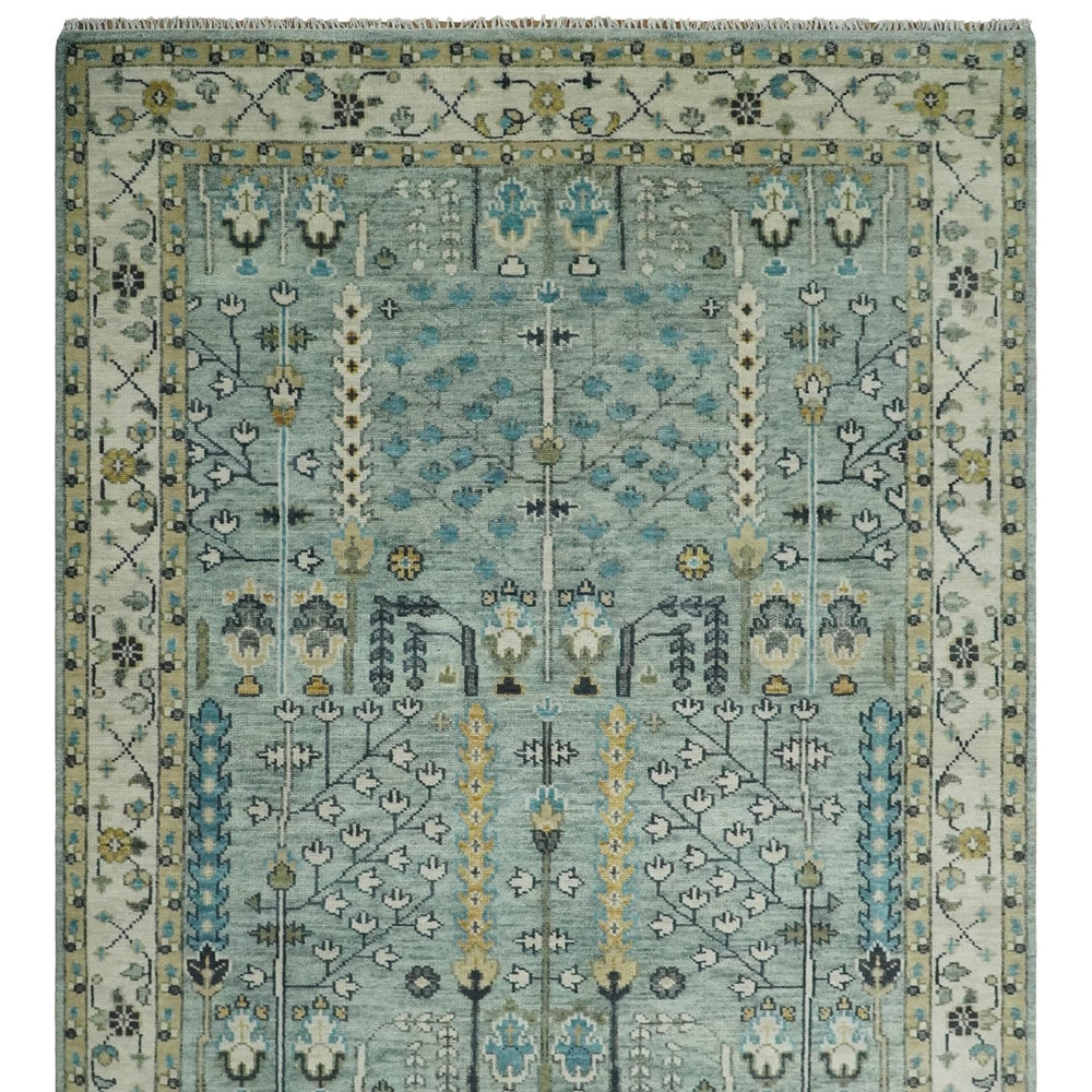 Hand Knotted Traditional Blue and Ivory Antique Oushak Custom Made Wool Area Rug