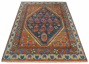 Charcoal And Rust Traditional Design Heriz Hand Knotted wool Area Rug