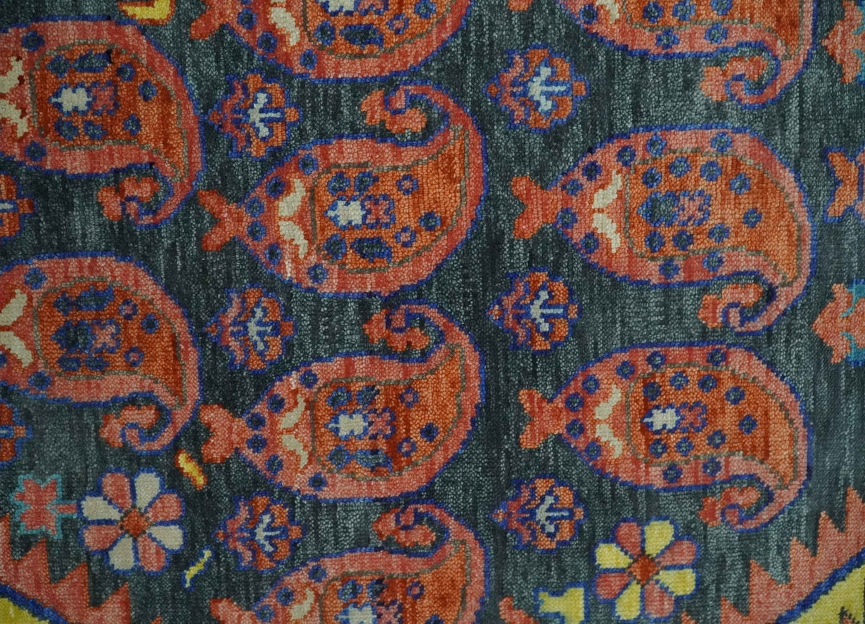 Charcoal And Rust Traditional Design Heriz Hand Knotted wool Area Rug