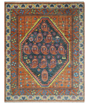 Charcoal And Rust Traditional Design Heriz Hand Knotted wool Area Rug