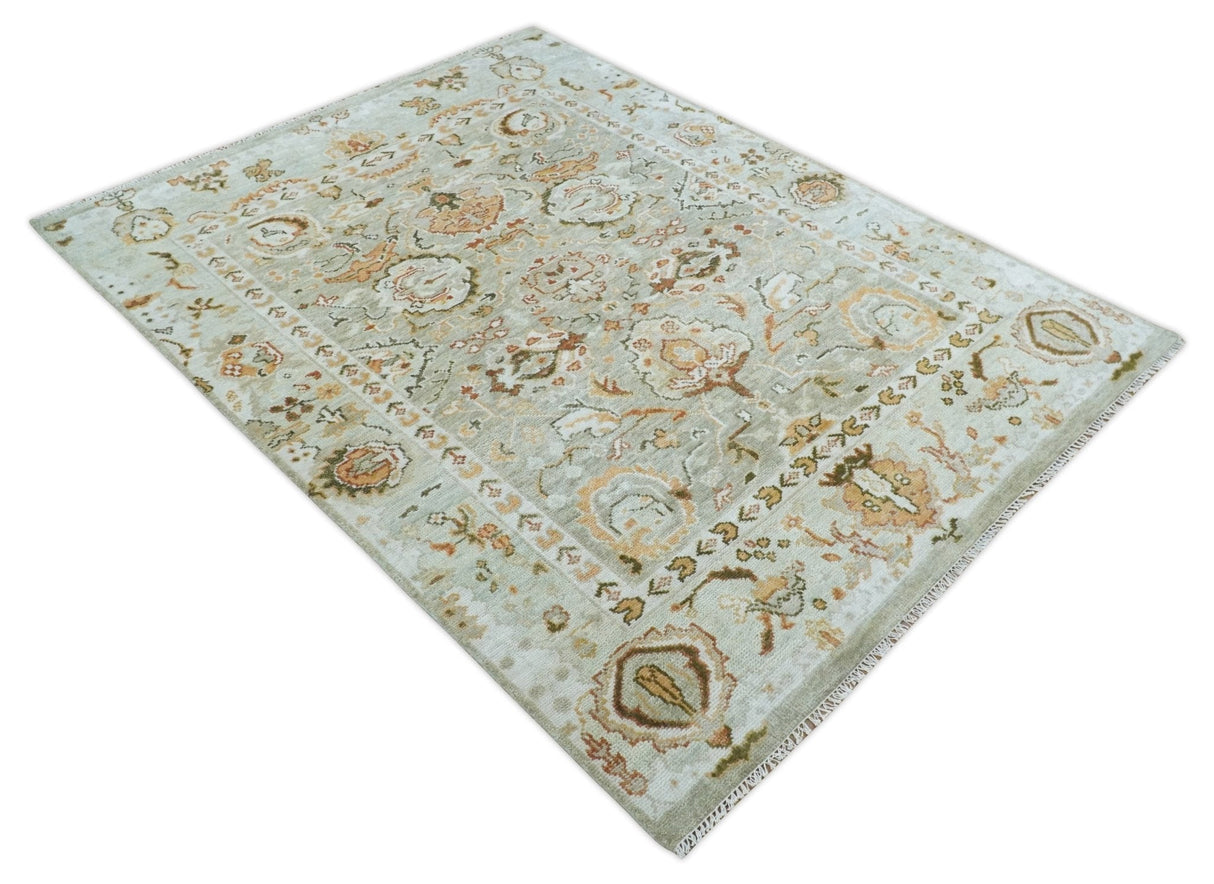 Hand Knotted Antique Peach and Beige Traditional Oushak Custom Made Wool Area Rug