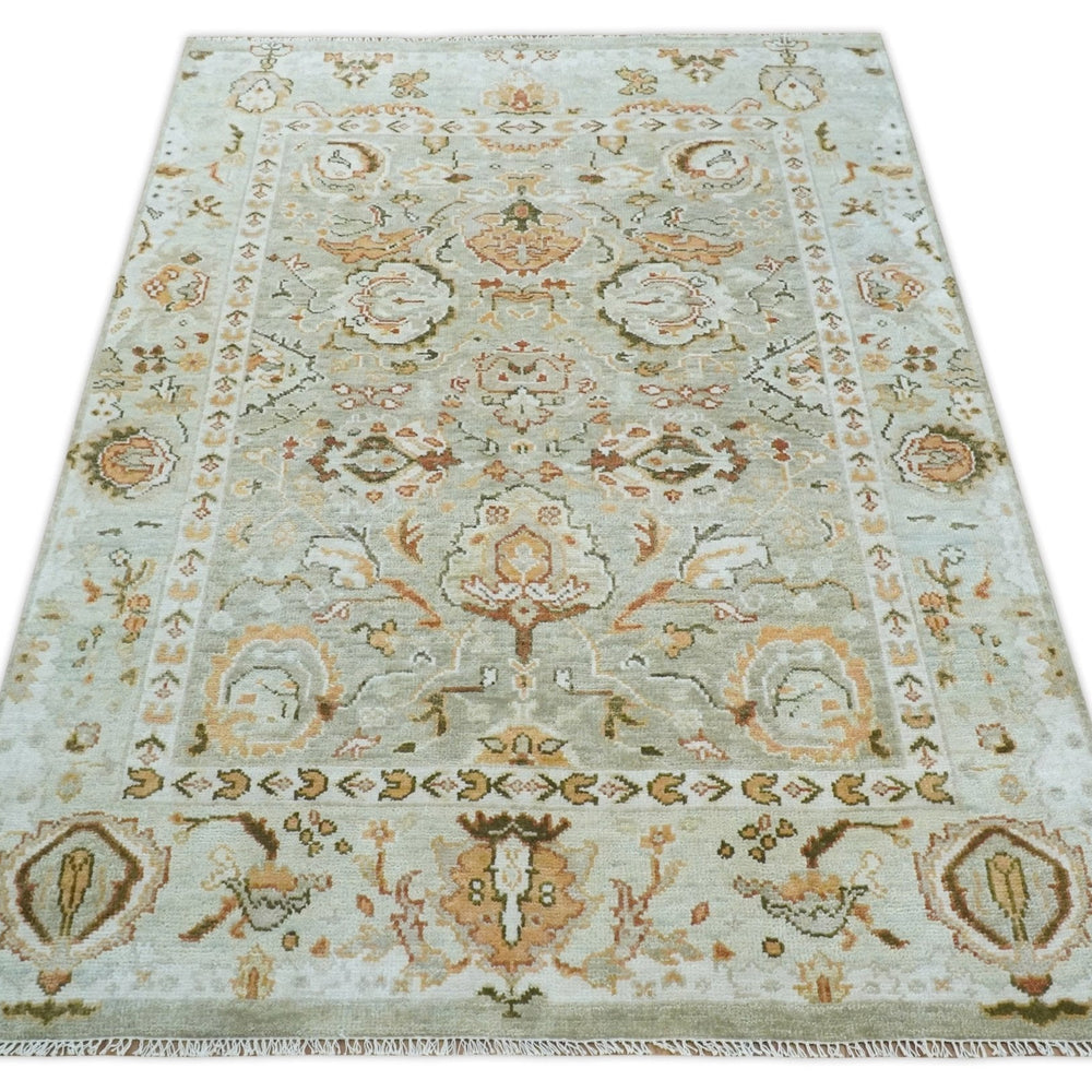 Hand Knotted Antique Peach and Beige Traditional Oushak Custom Made Wool Area Rug