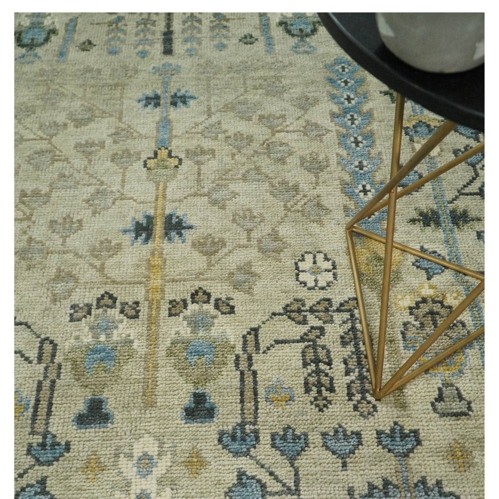 Tree of life Beige and Blue Traditional Hand Knotted Multi Size Wool Area Rug