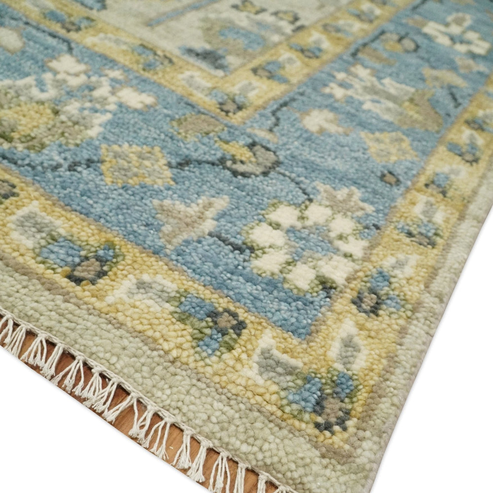 Tree of life Beige and Blue Traditional Hand Knotted Multi Size Wool Area Rug
