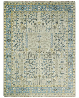 Tree of life Beige and Blue Traditional Hand Knotted Multi Size Wool Area Rug