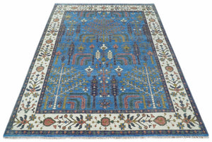 Tree of life Traditional Hand Knotted Blue and Ivory Multi Size Wool area Rug