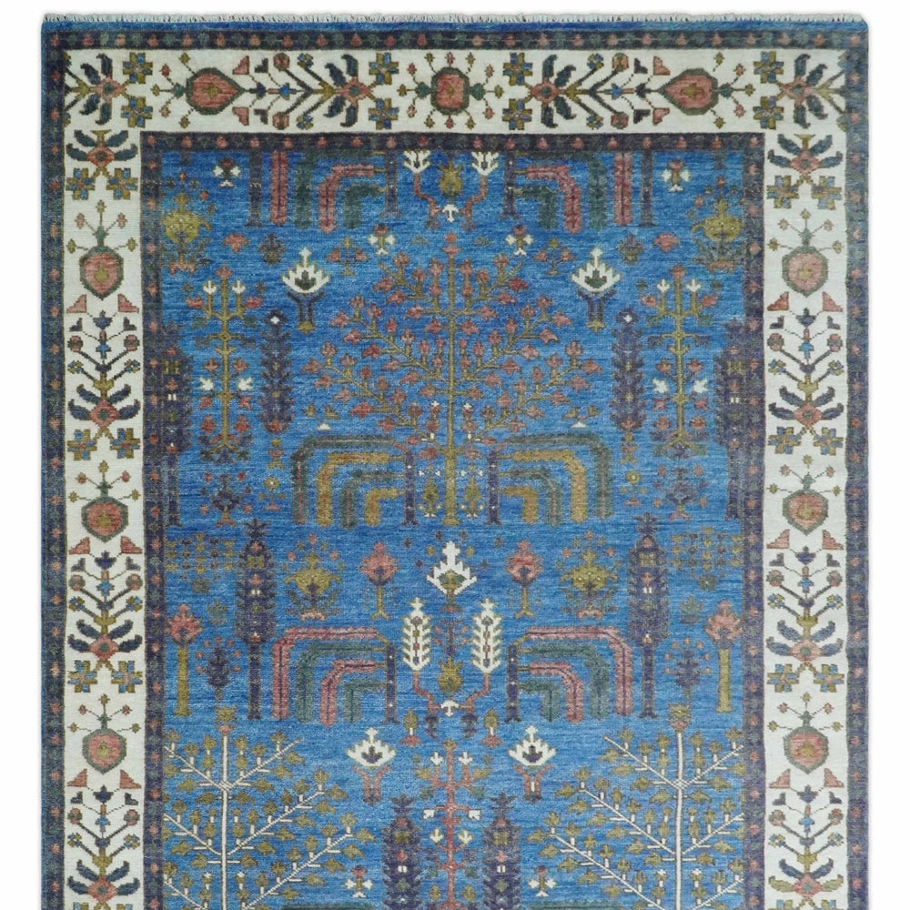 Tree of life Traditional Hand Knotted Blue and Ivory Multi Size Wool area Rug