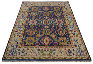 Custom Made Hand Knotted Blue, Gold and Beige Oriental Oushak wool Area Rug