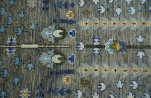 Hand Knotted Charcoal and Ivory Traditional Vintage Style Custom Made Wool Area Rug