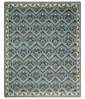 Charcoal And Blue Traditional Hand Knotted Multi Size Wool area Rug