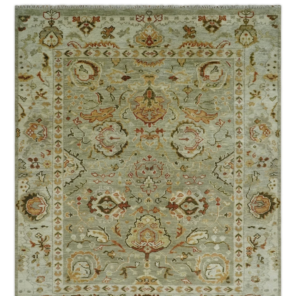 Custom Made Hand Knotted Olive and beige Traditional Style Antique Wool Rug