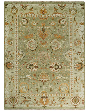 Custom Made Hand Knotted Olive and beige Traditional Style Antique Wool Rug