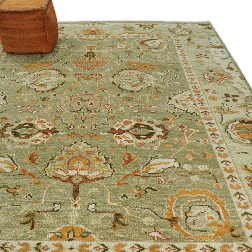 Custom Made Hand Knotted Olive and beige Traditional Style Antique Wool Rug