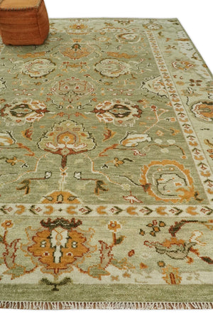 Custom Made Hand Knotted Olive and beige Traditional Style Antique Wool Rug