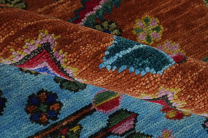 Hand Knotted Rust and Blue Traditional Floral Multi Size Wool Area Rug