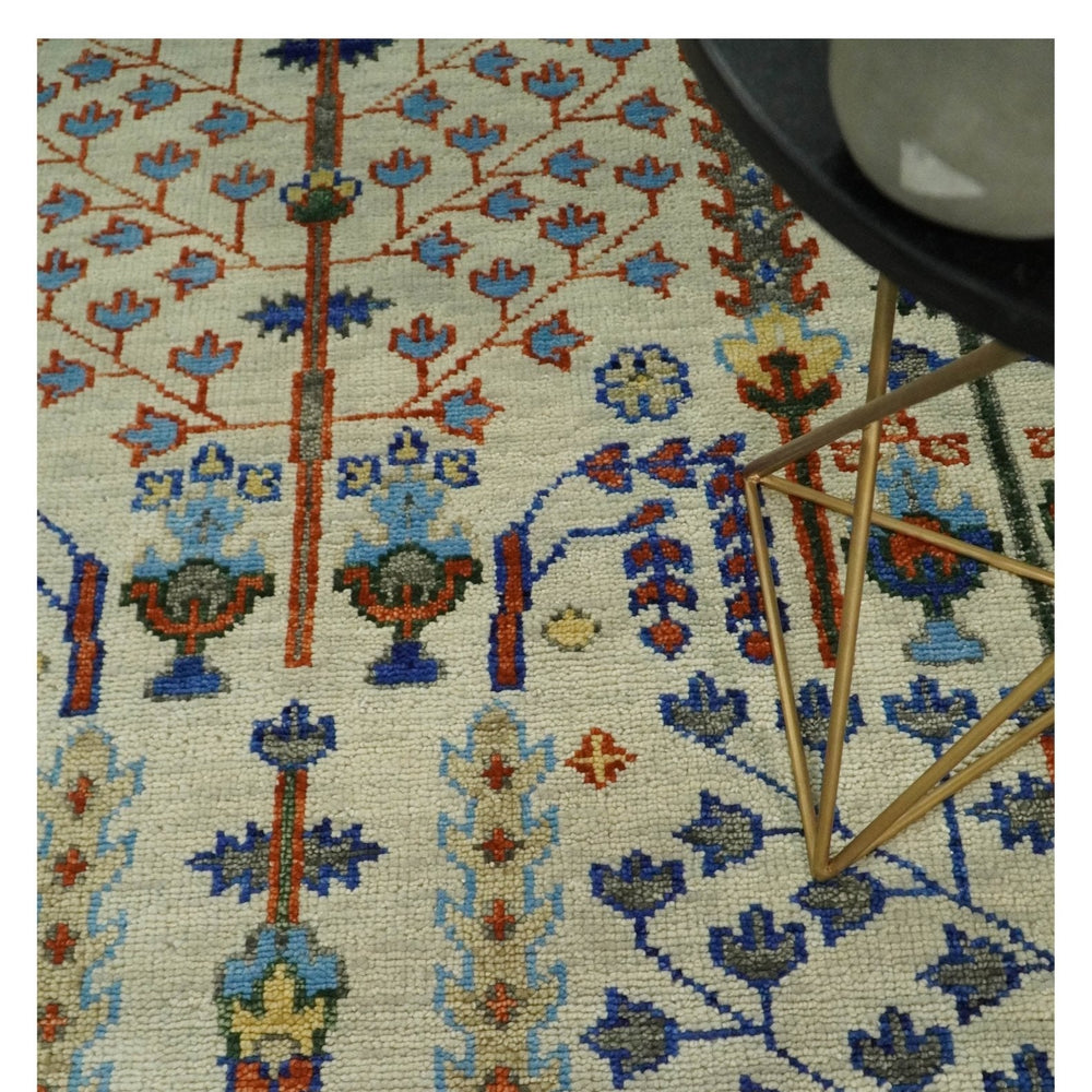 Hand Knotted Ivory and Charcoal Traditional Vintage Style Custom Made Wool Area Rug